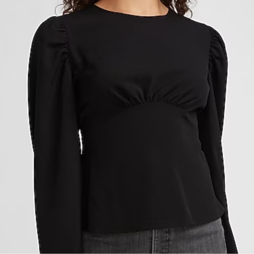 Express black crepe puff long sleeve emptier waist blouse